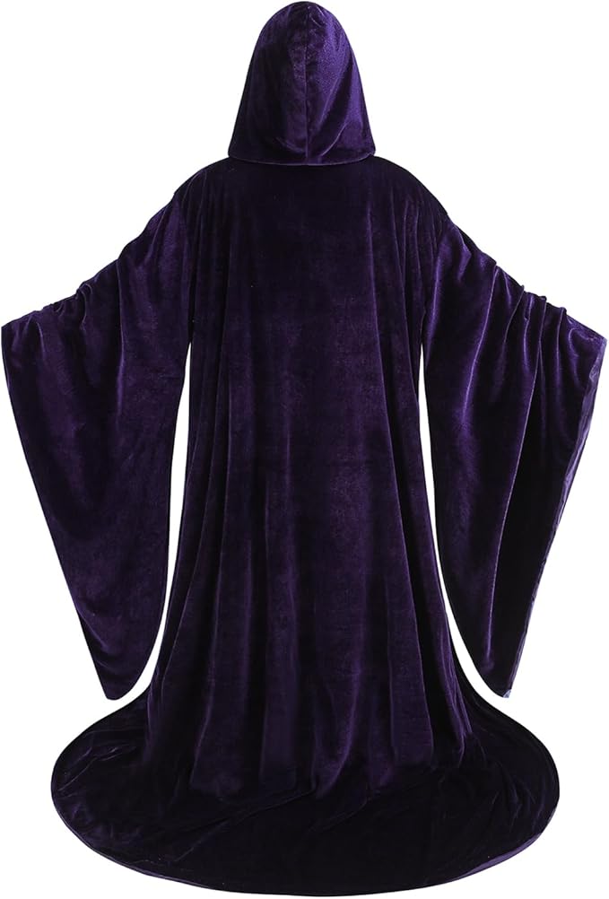 Adult Wizard Robe Warlock Cloak Costume with Sleeves Satin Robe with Hood Halloween