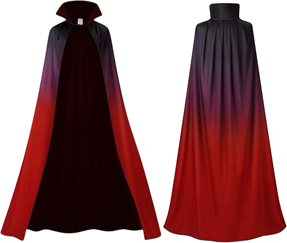 Stand Collar Hooded Cloak, Double-Sided Satin Cape for Men Women, Halloween Masquerade Costume