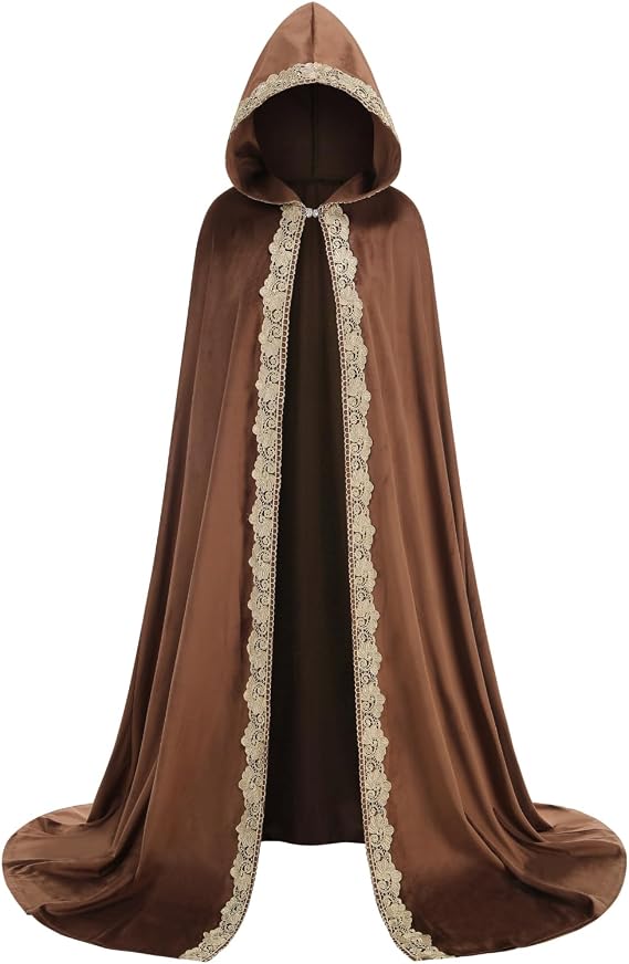 Adult Medieval Renaissance Hooded Cloak Women Men Vintage Long Cape with Hood Halloween Witch Cosplay Costume