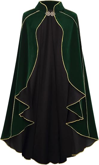 Women's Medieval Cloak Renaissance Costume Royal Cape Halloween | Adult Victorian Deluxe Stand Collar Gold Trim Velvet Cloak for Halloween Christmas Party LARP Witch Princess Queen Outfit