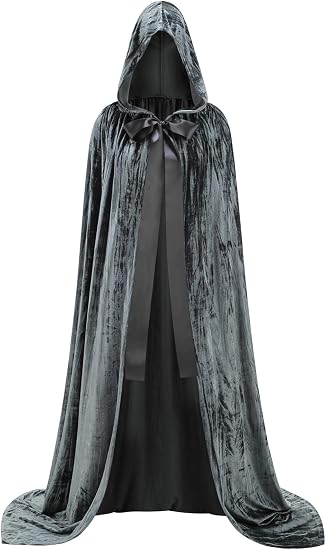 Unisex Adults Hooded Cloak Medieval Velvet Cape with Hood Witch Wizard Halloween Party Cosplay Costume