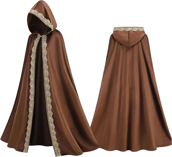 Adult Medieval Renaissance Hooded Cloak Women Men Vintage Long Cape with Hood Halloween Witch Cosplay Costume