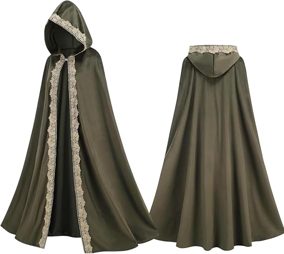 Adult Medieval Renaissance Hooded Cloak Women Men Vintage Long Cape with Hood Halloween Witch Cosplay Costume