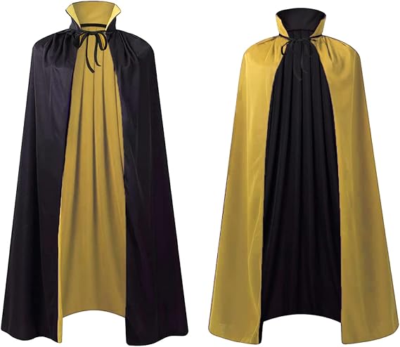 Stand Collar Hooded Cloak, Double-Sided Satin Cape for Men Women, Halloween Masquerade Costume