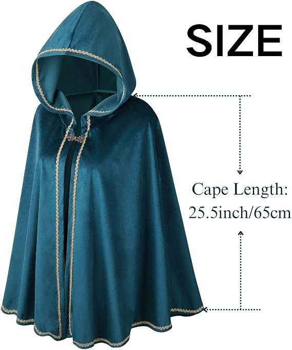 Adult Women Medieval Renaissance Hooded Cape Women Velvet Short Lace Cloak Victorian Halloween Witch Cosplay