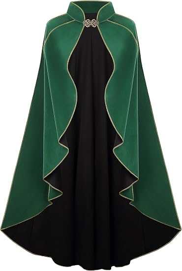 Women's Medieval Cloak Renaissance Costume Royal Cape Halloween | Adult Victorian Deluxe Stand Collar Gold Trim Velvet Cloak for Halloween Christmas Party LARP Witch Princess Queen Outfit