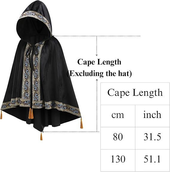 Adult Medieval Witch Hooded Cloak Women Man Renaissance Black Witchs Cape with Hood Halloween Cosplay