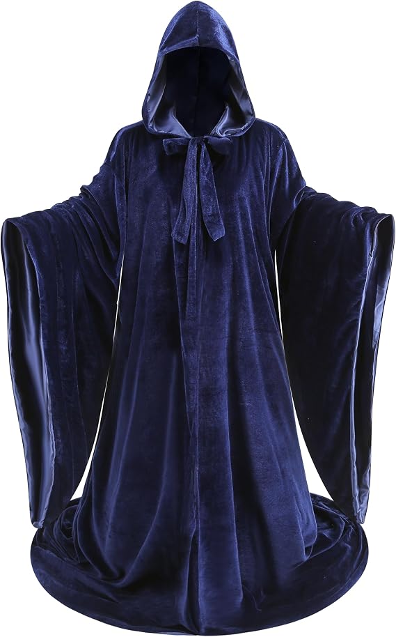Adult Wizard Robe Warlock Cloak Costume with Sleeves Satin Robe with Hood Halloween