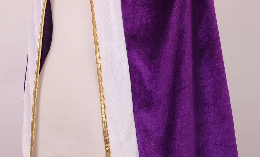 Adult King Cape 3‑Piece Set Custom Velvet Cloak White Trim With Crown & Scepter 120CM 140CM 150CM Purple Blue Medieval Royal Cosplay Costume