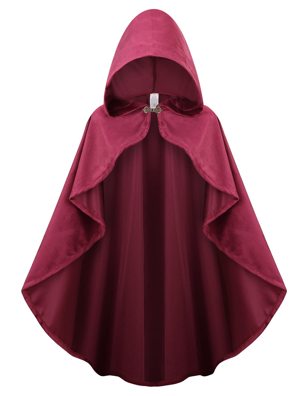 Women Velvet Hooded Medieval Cape, Burgundy Cloak 90cm / 100cm, Renaissance Cosplay Halloween Costume for Adult