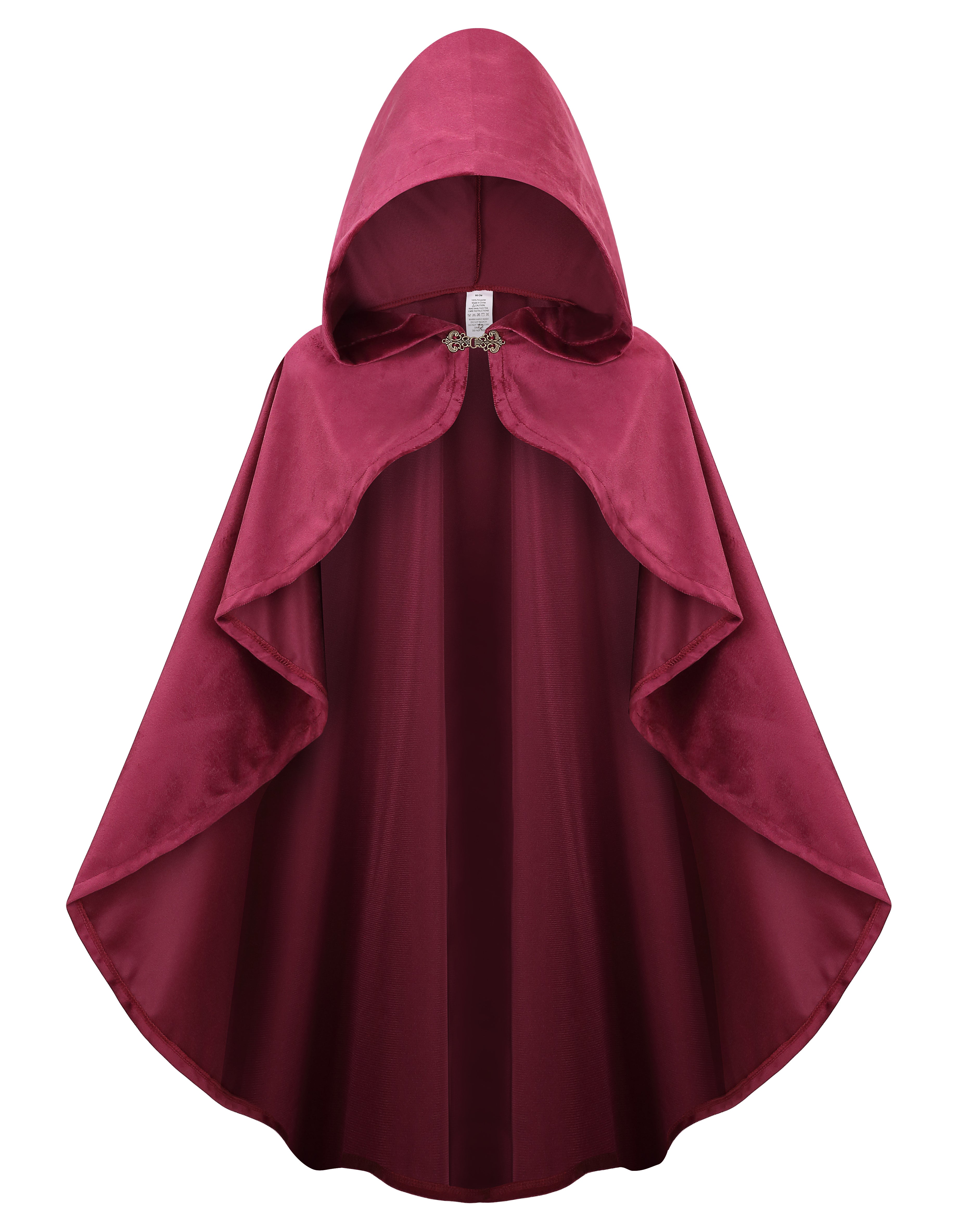 Women Velvet Hooded Medieval Cape, Burgundy Cloak 90cm / 100cm, Renaissance Cosplay Halloween Costume for Adult