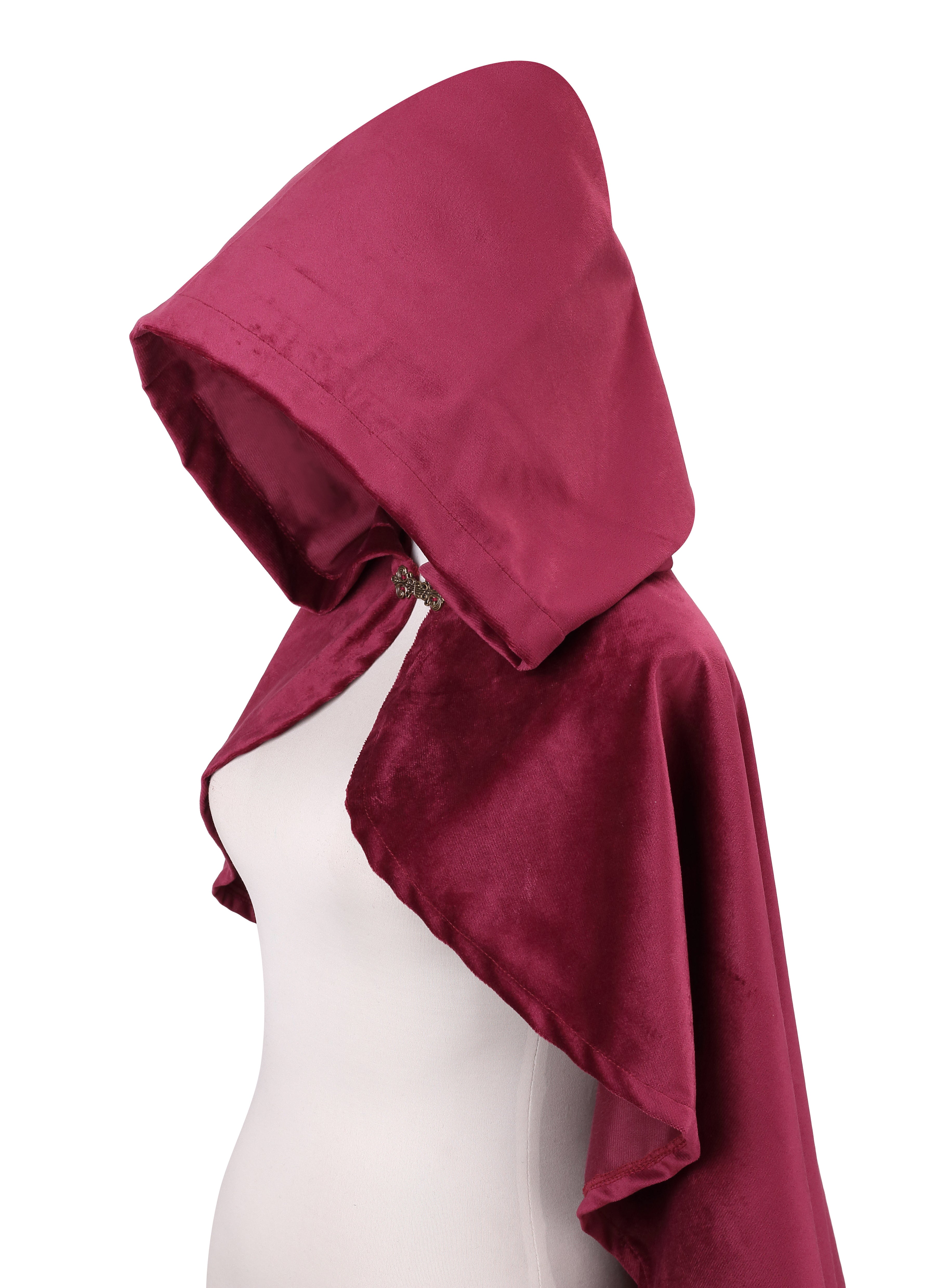 Women Velvet Hooded Medieval Cape, Burgundy Cloak 90cm / 100cm, Renaissance Cosplay Halloween Costume for Adult