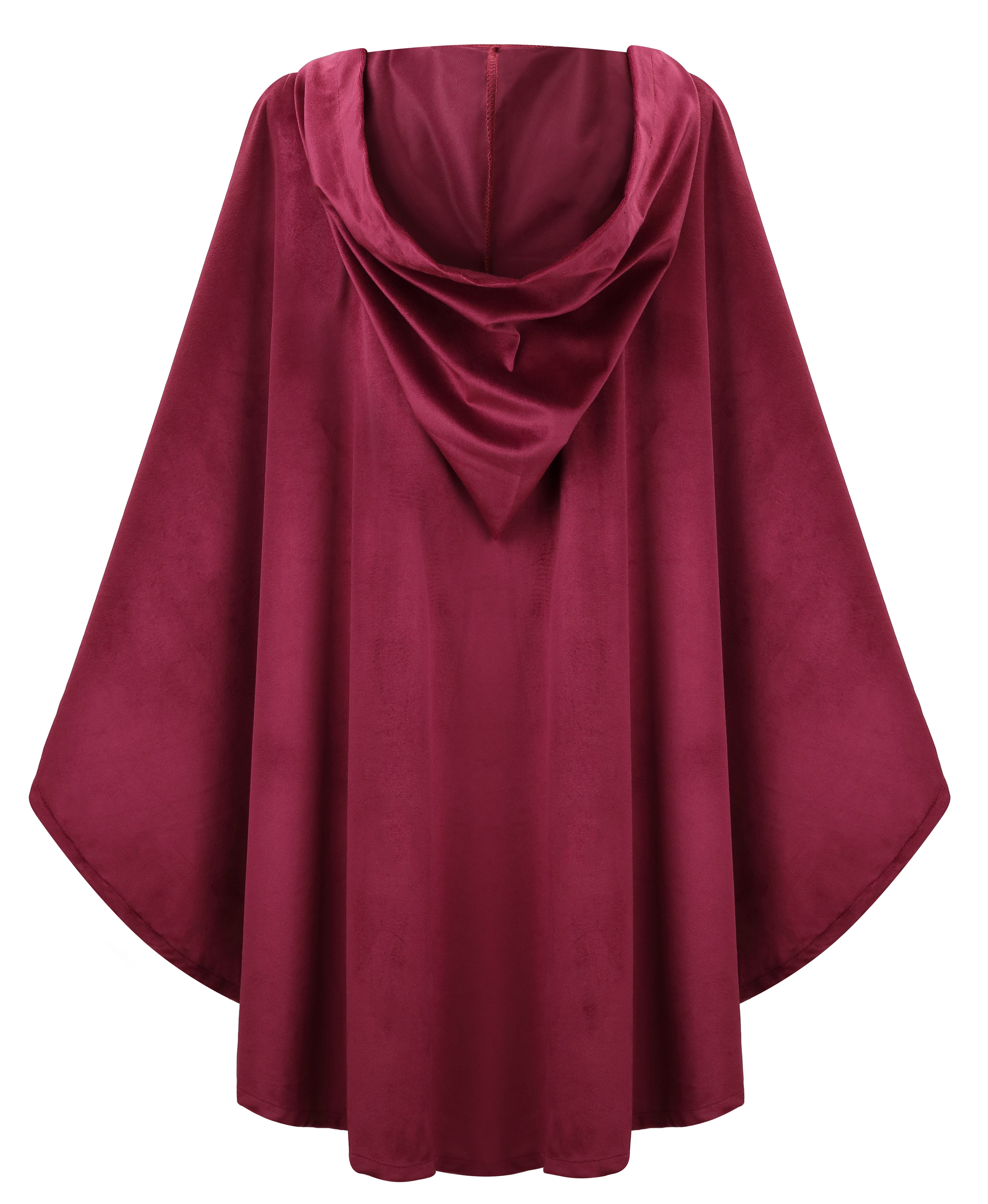 Women Velvet Hooded Medieval Cape, Burgundy Cloak 90cm / 100cm, Renaissance Cosplay Halloween Costume for Adult