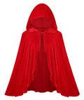 Adult Little Red Riding Hood Solid Velvet Hooded Cape, Bright Red & Wine Red Cloak 60‑65‑70cm Shoulder‑to‑Hem for Fairy Tale Halloween Cosplay