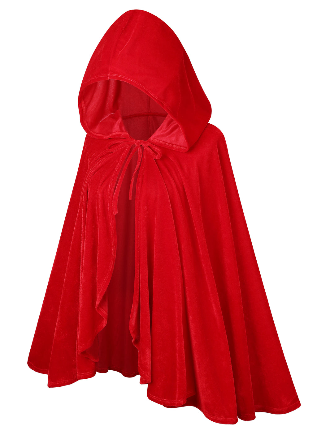 Adult Little Red Riding Hood Solid Velvet Hooded Cape, Bright Red & Wine Red Cloak 60‑65‑70cm Shoulder‑to‑Hem for Fairy Tale Halloween Cosplay