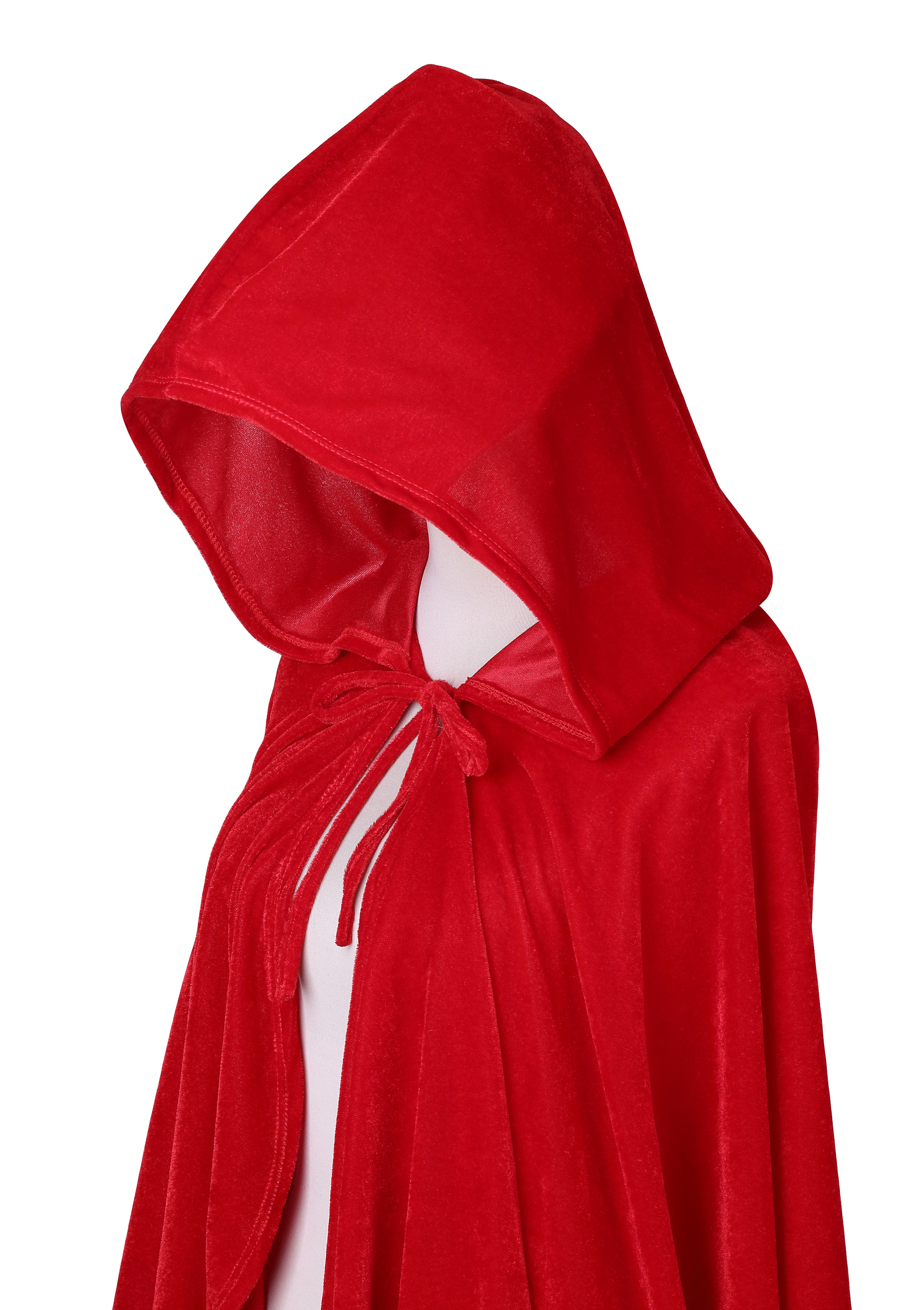 Adult Little Red Riding Hood Solid Velvet Hooded Cape, Bright Red & Wine Red Cloak 60‑65‑70cm Shoulder‑to‑Hem for Fairy Tale Halloween Cosplay