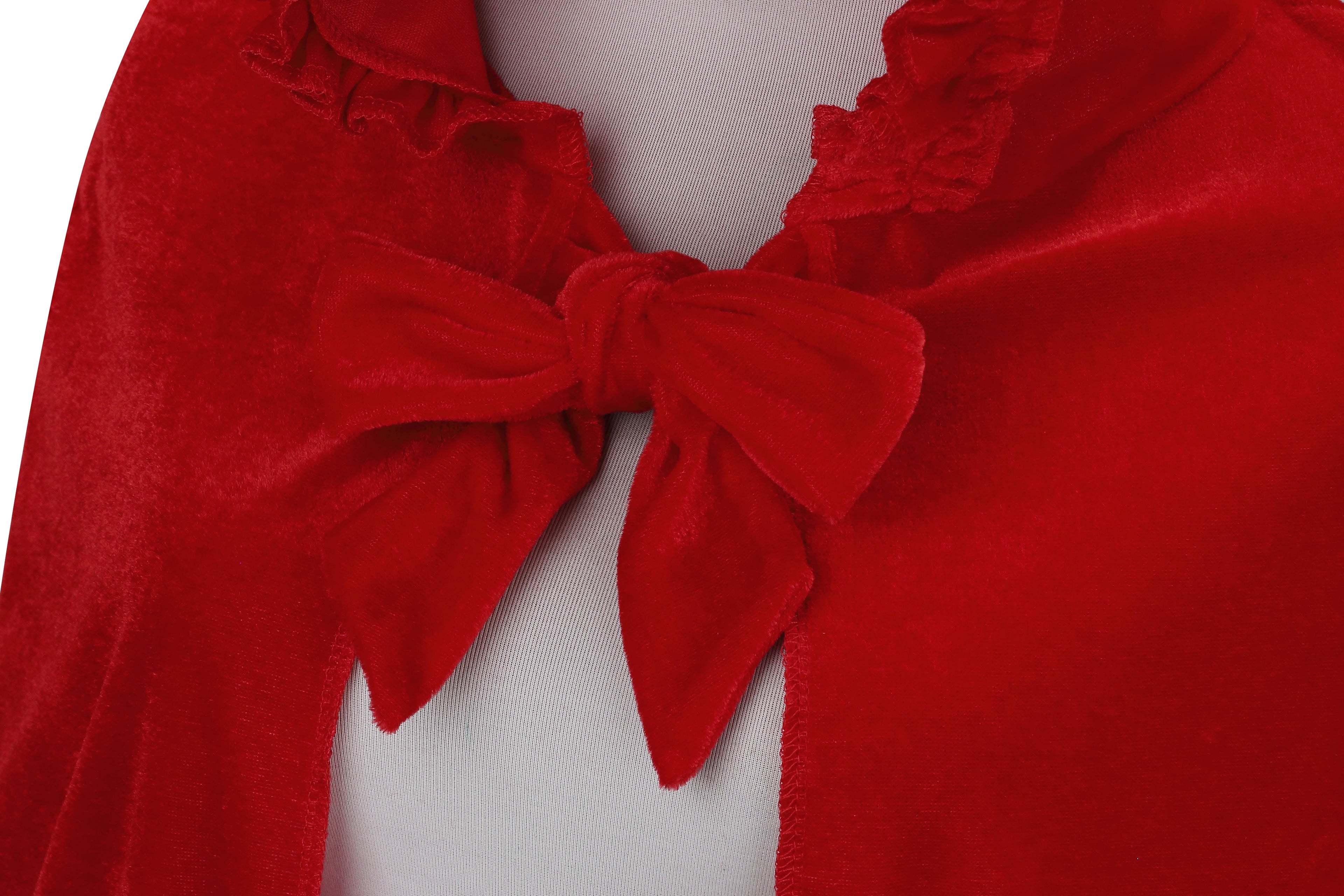 Adult Little Red Riding Hood Hooded Cape, Velvet Cloak With Woven Floral Lace Trim 60‑65‑70cm Shoulder‑to‑Hem for Fairy Tale Halloween Cosplay