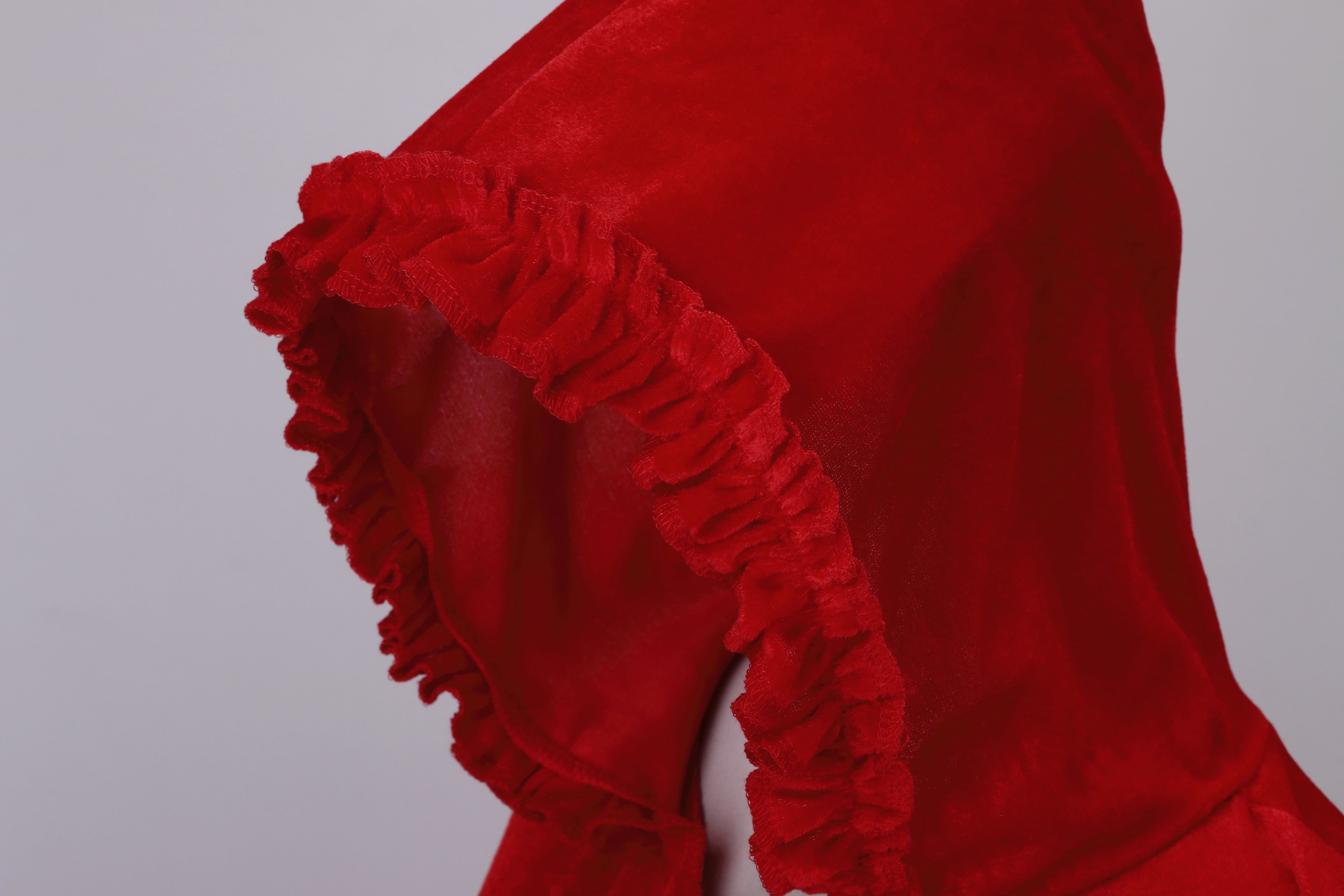 Adult Little Red Riding Hood Hooded Cape, Velvet Cloak With Woven Floral Lace Trim 60‑65‑70cm Shoulder‑to‑Hem for Fairy Tale Halloween Cosplay
