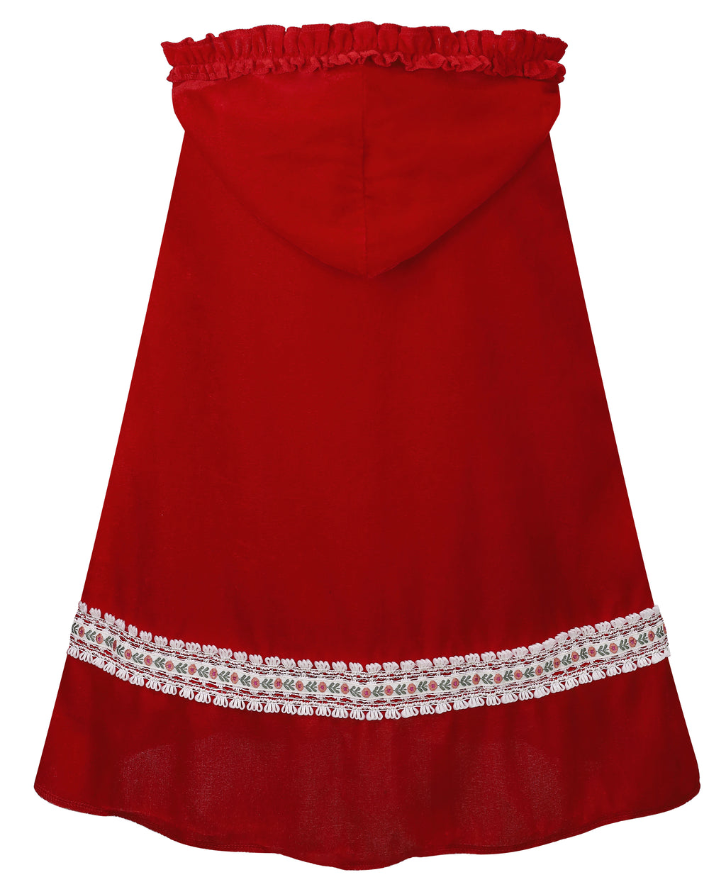 Adult Little Red Riding Hood Hooded Cape, Velvet Cloak With Woven Floral Lace Trim 60‑65‑70cm Shoulder‑to‑Hem for Fairy Tale Halloween Cosplay