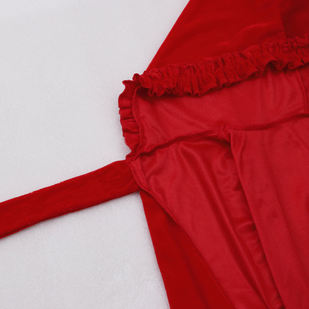 Adult Little Red Riding Hood Hooded Cape, Velvet Cloak With Woven Floral Lace Trim 60‑65‑70cm Shoulder‑to‑Hem for Fairy Tale Halloween Cosplay