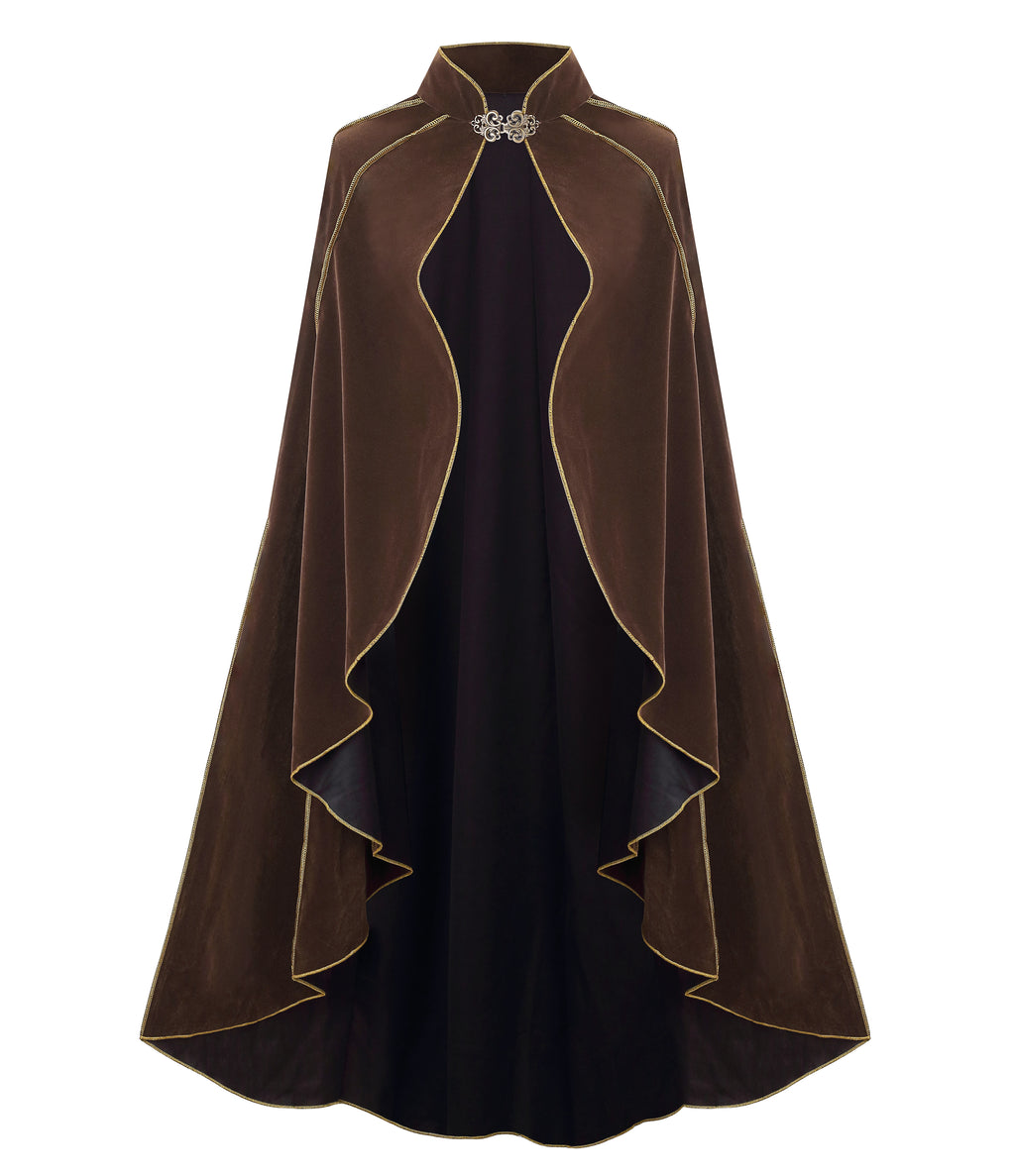 Women's Medieval Cloak Renaissance Costume Royal Cape Halloween | Adult Victorian Deluxe Stand Collar Gold Trim Velvet Cloak for Halloween Christmas Party LARP Witch Princess Queen Outfit