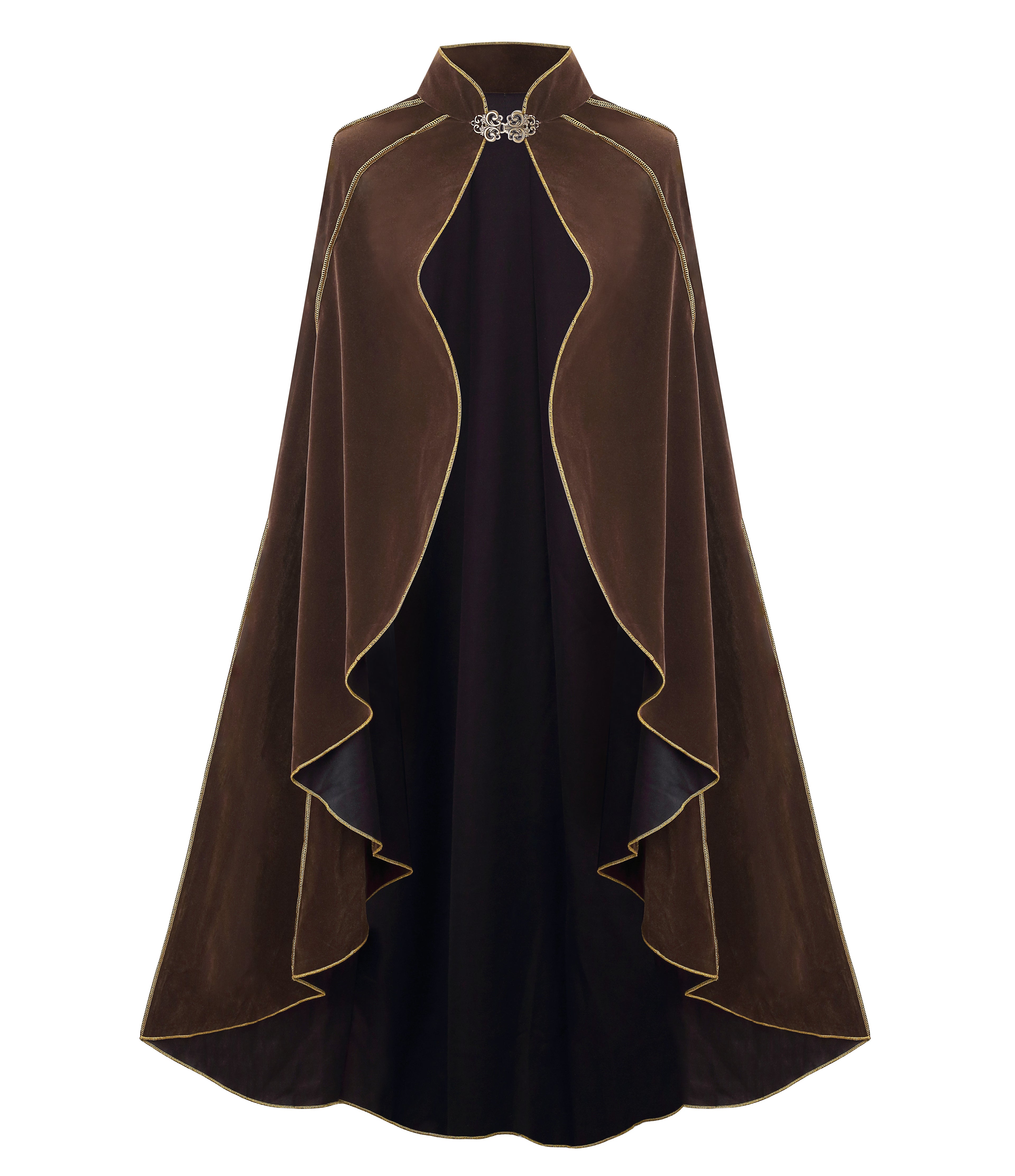 Women's Medieval Cloak Renaissance Costume Royal Cape Halloween | Adult Victorian Deluxe Stand Collar Gold Trim Velvet Cloak for Halloween Christmas Party LARP Witch Princess Queen Outfit